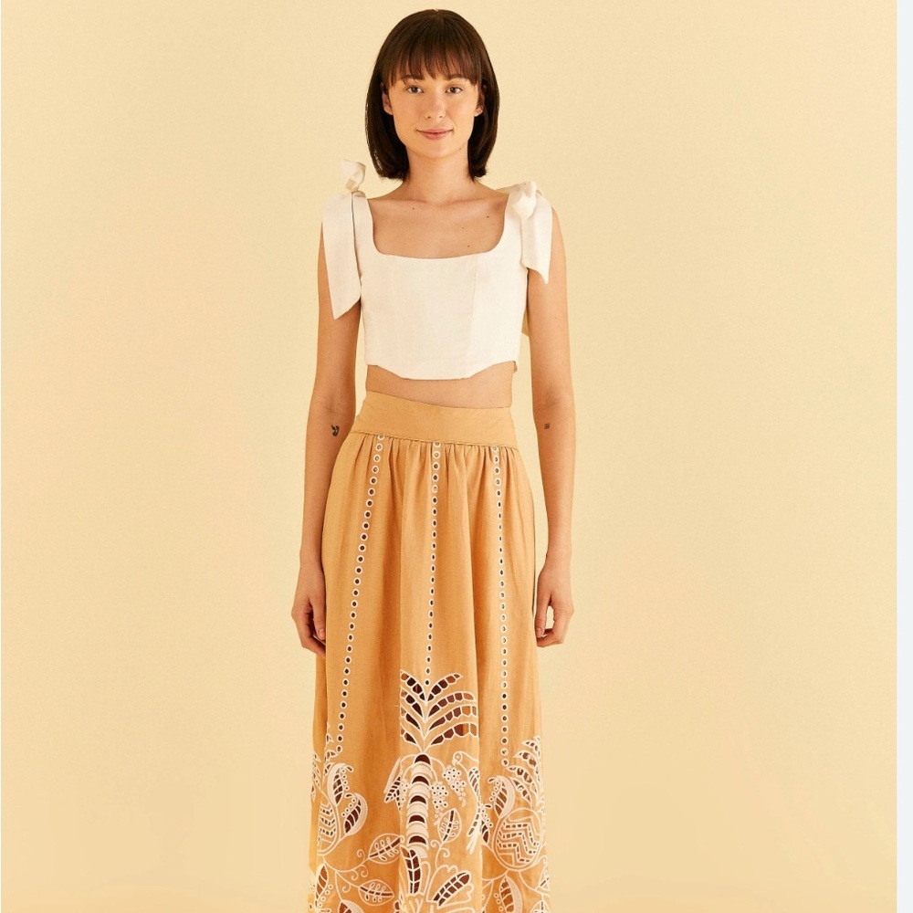 FARM Rio Tan and White Maxi Skirt